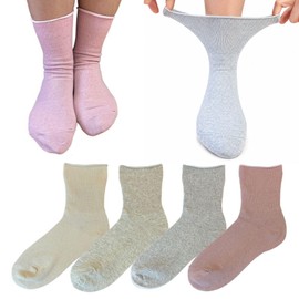 Nakamajita Loose Fit, Loose Fit, Loose Cuffs, Crew Length Socks, Fashionable, Nursing, Cute, Fashionable, Institutions, Hospitals, 8.7 - 9.8 inches (22 - 25 cm), Set of 4, Nursing Socks, Facilities