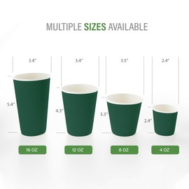 Restaurantware-12 Ounce Paper Coffee Cups, 25 Ripple Wall Disposable Paper Cups - Leakproof, Recyclable, Forest Green Paper Hot Cups, Insulated, Matching Lids Sold Separately
