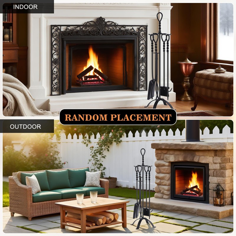 Gtongoko 35 Inch Fireplace Tools Set 5 Pcs Black Wrought