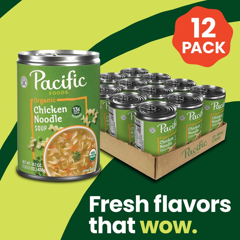 Pacific Foods Organic Chicken Noodle Soup, 16.1 oz Can (Pack
