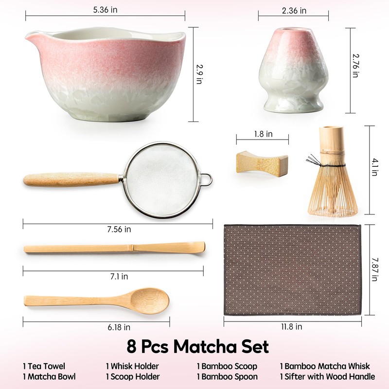 Veraelle Matcha Whisk Set, Handcrafted Crystalline Glaze Matcha Set, 8