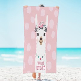 Cute Llama Beach Towel Lightweight Microfiber Pool Towels 31"x61" Absorbent Large Travel Towels Sand Free Thin Quick Dry Beach Blanket for Women Men Swimming Camping Holiday