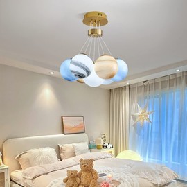 Aeyee Unique Planet Chandelier Bubbles Ball Shape Pendant Light, Glass Hanging Light Fixture, Decorative Ceiling Chandelier, 7 Lights
