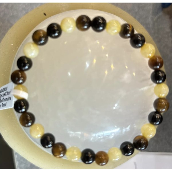 Unbranded Tiger Eye, Citrine And Black Tourmaline 6 Mm Bracelet