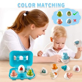Matching Eggs for Toddlers, 6pcs Montessori Dinosaur Egg Toys for 1 2 3 Years Old Boys Girls Educational Color & Shape Sorter Toys Easter Basket Stuffers Sensory Baby Toys Egg Puzzle Learning Toys