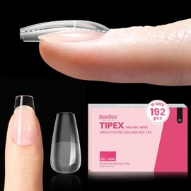 Beetles Tipex Instant Apex Nail Tips Short Coffin, 192pcs Pre-Building & Pre-Etched Strong Thicker Acrylic Nail Tips- Upgraded with 16 Sizes