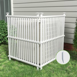 Beimo 48 "H x 42 "W Air Conditioner Fence Privacy Screen ，Trash Can Screen Enclosure Hide Outside White Vinyl Fence Panels Pool Equipment Enclosure with Metal Stakes for Outdoor, 2 Plastic Panels