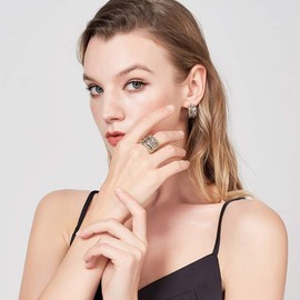 Mytys Gold and Silver Statement Rings for Women Wire Intertwined Design 14K Gold Plated Silver Band Ring Wide Index Finger Rings Costume Jewelry (Gold & Silver, 10)