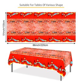 PHOGARY 2 Pack Firefighter Table Cloth for Firetruck Party Decoration, Fire Truck Tablecloths Disposable Plastic Rectangle Table Cover for Kids Baby Shower Fire Truck Birthday Party Supplies 51" X 86"
