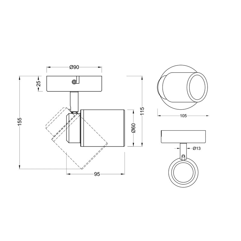 meineWunschleuchte Bathroom Wall Spotlight 1-Bulb Silver Chrome Swivelling IP44