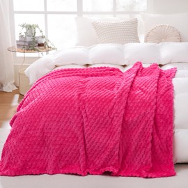 Puncuntex Hot Pink Throw Blanket 60"×80" inches Fuzzy 3D Jacquard Decorative Flannel Fleece Super Soft Plush Cozy Blanket for Couch Sofa Chair Lightweight