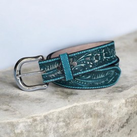 DANIEL'S ARTPLANET Western Belt for Men Full Grain One Piece Leather Cowboy Handmade 1.5” Wide Belt with Buckle Engraved Tooled (34 (fits 32" waist))