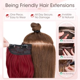 Silk-co One Piece Clip In Hair Extensions Curly 150g Hair Extensions Clip in Hairpieces 5 Clips Wavy Curly Synthetic 3/4 Half Full Head for Laides and Women 20 Inch（50 cm） Red