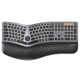 ProtoArc Backlit Bluetooth Ergonomic Keyboard, EK01 Plus Full Size Wireless Split Keyboard with Dual Bluetooth and USB, Cushioned Wrist Rest, Rechargeable, Compatible with Windows/Mac/Android:_Grey