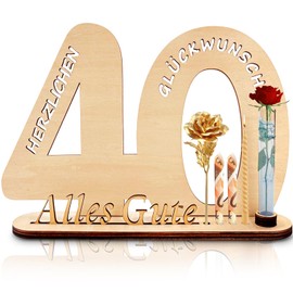 Holzschild Gästebuch Geburtstag Holz 40. Geburtstag Geldgeschenk Holz-Schild Gästebuch - mit Vase und Kerzenhalter Deko Geburtstagsgeschenk Geldgeschenke zum Jubiläum