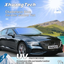 XhuangTech Car Tints for Window, 70% VLT Blue Window Tint for Cars 30" in x 118'' in, Front Windshield Tint UV Heat Blocking, One Way Privacy Window Film Chameleon Blue