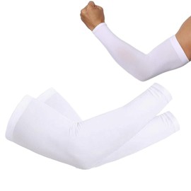 Arm Sleeves Non-Slip Arm Warmer Sleeves UV Sun Protection Arm Warmers for Women Men Cycling Hiking Running Golf Basketball Driving Outdoor Sports, White