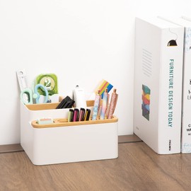 Jesustree Desk Organiser, 4 Compartments Desktop Office Organiser with Pen Holder, Multifunctional Table Organiser Storage Box for Pens, Cosmetics, Sticky Notes (White)