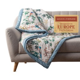 Maison d' Hermine Hokuzai Cotton Throw Blanket Bohemian Bedding Lightweight and Breathable for Couch Sofa Bed Travel (50"x60")