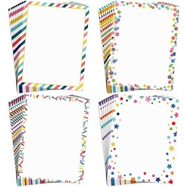 Whaline 80 hojas de papel de papelería de colores con membrete de arcoíris, estrella, rayas, lunares, papel de escritura para invitación de cumpleaños