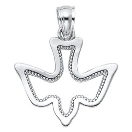 JewelryWeb 14k White Gold Espiritu Santo Dove Pendant Necklace 17x15mm-Pendant for Women