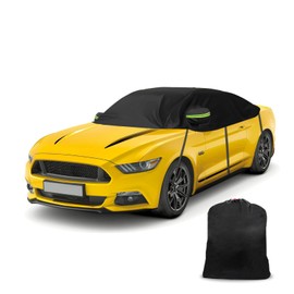 Gpaentsn 300D Black Oxford Half Car Cover Compatible with 2005-2024 Ford Mustang S-197/S550/S650, Protector Car Body Covers for Windproof Dustproof UV Resistant Protect Your Windshield and Roof