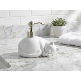NEWHENGS Cat Shape Soap/Lotion/Hand Sanitizer Stainless Steel Pump Dispenser Gifts for Cat Lovers, Refillable for Cute Kitchen and Bathroom Accessories (Matt White)