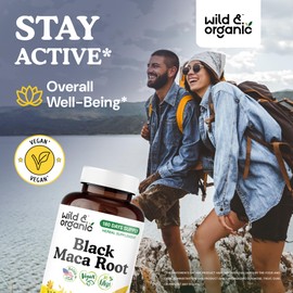 Wild & Organic Black Maca Root Capsules for Men & Women 500 mg - Overall Support for Men & Women - Vegan Maca Powder Supplement - 180 Days Supply - Non-GMO, No Fillers, Gluten-Free - 180 Count