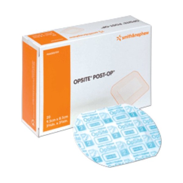 Smith & Nephew Opsite Post-Op Transparent Waterproof Dressing with Highly Absorbent Pad 8" x 4", Low Adherence, Latex-free (Box of 20 Each)