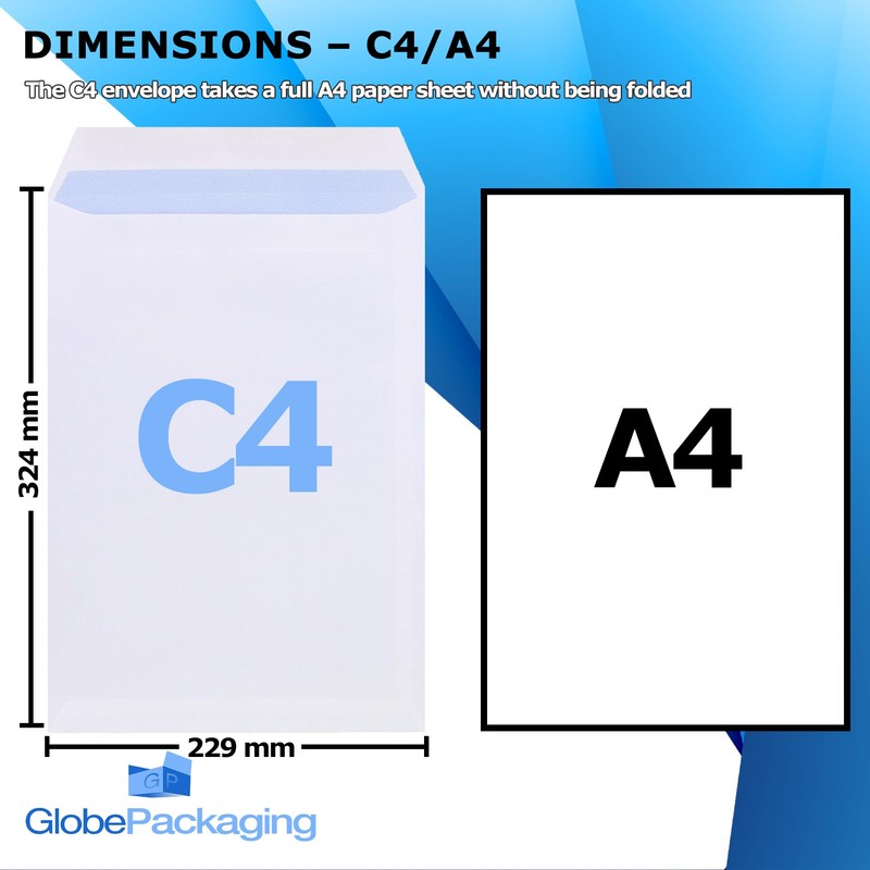 GP Globe Packaging 20 x C4 A4 White Window Self