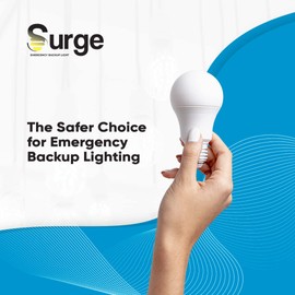 Surgebulb Battery Backup Light Bulb - Emergency Self Rechargeable Support for Power Outages - 6+ Hours Without Electricity - Flashlight for Home, Camping, Outdoor, Hurricane - 9W - White - 4Pack