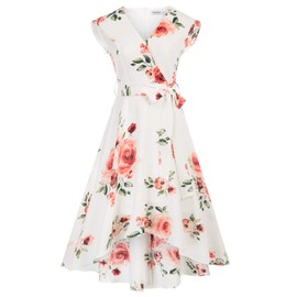 Plus Size Dresses for Wedding Guest Summer Casual High Low Floral Wrap Bridal Shower Dress for Women Floral Red 2XL