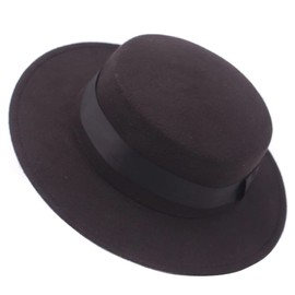 Fashion Black Classic Wool Blend Flat Brim Elegant Fedora Hat Panama Style Bowler Cap Jazz Hat with Bow Belt Black One Size, black