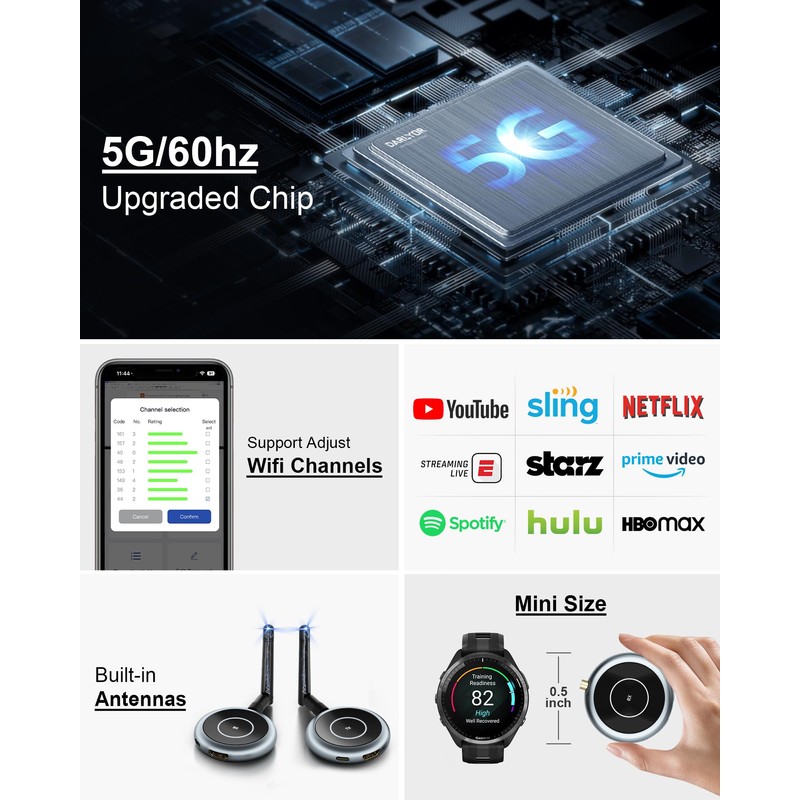 DARLYOR Wireless HDMI Transmitter and Receiver, 656FT/200M Range, 4K Decode