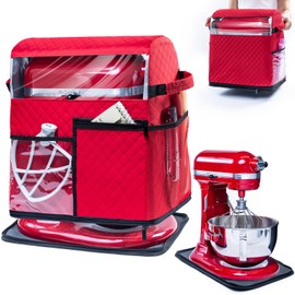 BAGSPRITE Stand Mixer Cover with Detachable Appliance Sliders Base Compatible with KitchenAid Mixer-Storage Bag for 6/7/8 Quart with Pockets for Kitchen Aid Accessories and Attachments