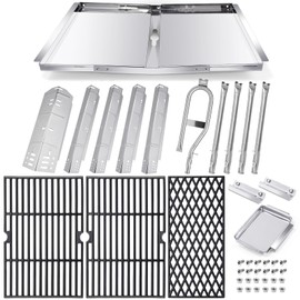 Hiorucet Grill Replacement Parts for Dyna Glo 5 Burner DGH474CRP DGH483CRP DGH485CRP, Adjustable 24''-30'' Drip Pan Grease Tray, Grill Grates Heat Plate Shields Burners for DGH474CRP Replacement Parts