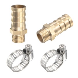 sourcing map Brass Hose Barb Fitting Straight 14mm x G1/4 Male Thread Pipe Connector with Stainless Steel Hose Clamp, Pack of 2