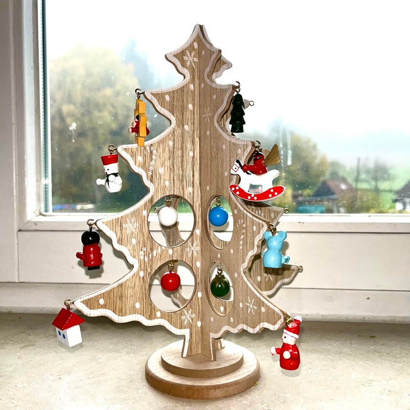 Small Wooden Christmas Tree with Wooden Tree Hanger Height 25
