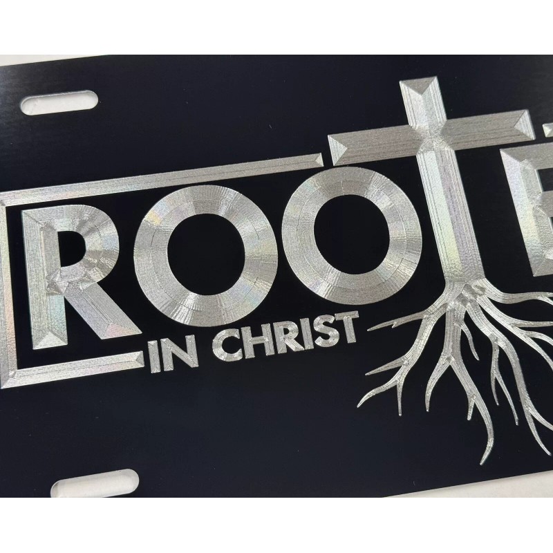 Diamond Etched Products Rooted In Christ Car Tag Diamond Etched