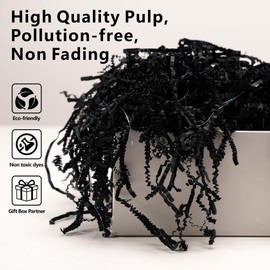 ROSYJUNE 8oz Black Crinkle Cut Paper Shred Filler, Iridescent Easter Grass Confetti Shredded Paper for Gift Baskets Boxes Filling, Birthday Wedding Valentines Day Decoration