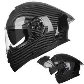Crown Racing Modular Motorcycle Helmet with Flip-Up Design, Carbon Fiber Pattern, with Extra Clear Visor, DOT Approve Full Face Helmets