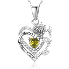 Zeuslia Rose Kette Halskette Silber 925 August Geburtsstein Peridot Anhänger Blume Herz Schmuck Geschenke für Damen Frauen