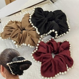 [VIISEN]ヘアゴム シュシュ パール 髪ゴム 大人 おしゃれ 2個セット ヘアゴム 髪飾 上品 大きめ ヘアアクセサリー 高弾性 髪留め 輪ゴム レディース エレガント サテン 真珠 髪ゴム 多色