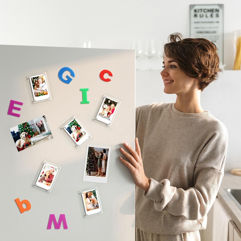 12 Piece Acrylic Fridge Magnetic Frame， Mini Double Sided Refrigerator