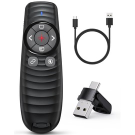 Presentation Clicker Wireless, 2-in-1 USB/Type C Rechargeable Presenter Remote Control for PowerPoint, PPT Clicker Red Laser Pointer, Slide Advancer RF2.4GHz (Red Light, USB C Rechargeable)