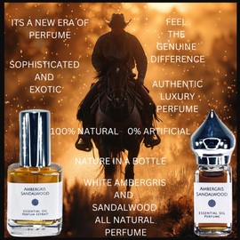 White Ambergris and Sandalwood Essential Oil Attar, 5ml. Plus FREE 1 ml. Vial of Red Rose Attar. No Alcohol, Vegan, Clean, All Natural, No Synthetics Unisex Perfume