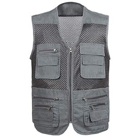 Locachy Men's Summer Outdoor Work Safari Hiking Travel Photo Fishing Vest with Pockets Dark Grey -Mesh XL