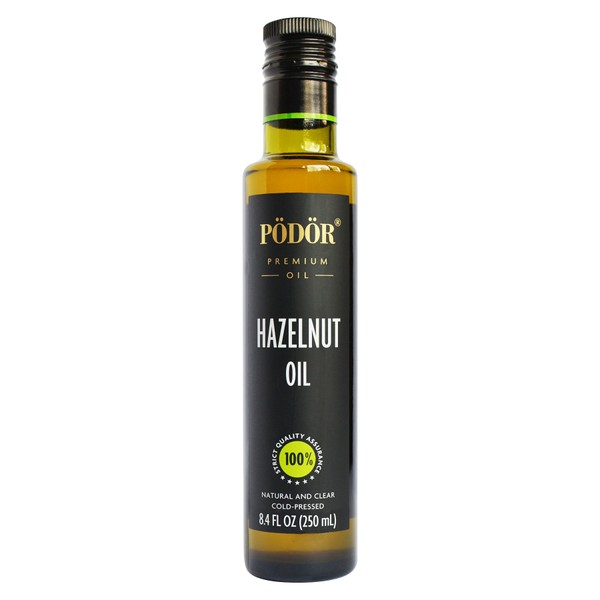 PÖDÖR Premium Hazelnut Oil from Piedmont Hazelnuts - 8.4 fl. Oz. - Cold-Pressed, 100% Natural, Unrefined and Unfiltered, Vegan, Gluten-Free, Non-GMO in Glass Bottle