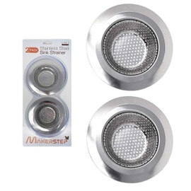 Makerstep 2 Pack of Stainless Steel Sink Drain Strainer Baskets 4.5 Inch Diameter. Kitchen Stopper. For Dishes, Garbage Disposal, Large Wide Rim Prevents Clogged Drains Catcher. Fine Mesh.