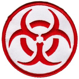 Biohazard Symbol Embroidered Patch Iron-On Danger Symbol Red-on-White Logo